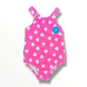 Carters Swimsuit Toddler Girls 18M Pink Heart One Piece UPF 50 Cross Back New